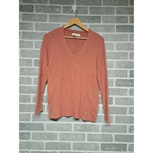Loft Womens Ribbed Cable Knit Orange‎ V-Neck Pullover Sweater Y2K Size Small